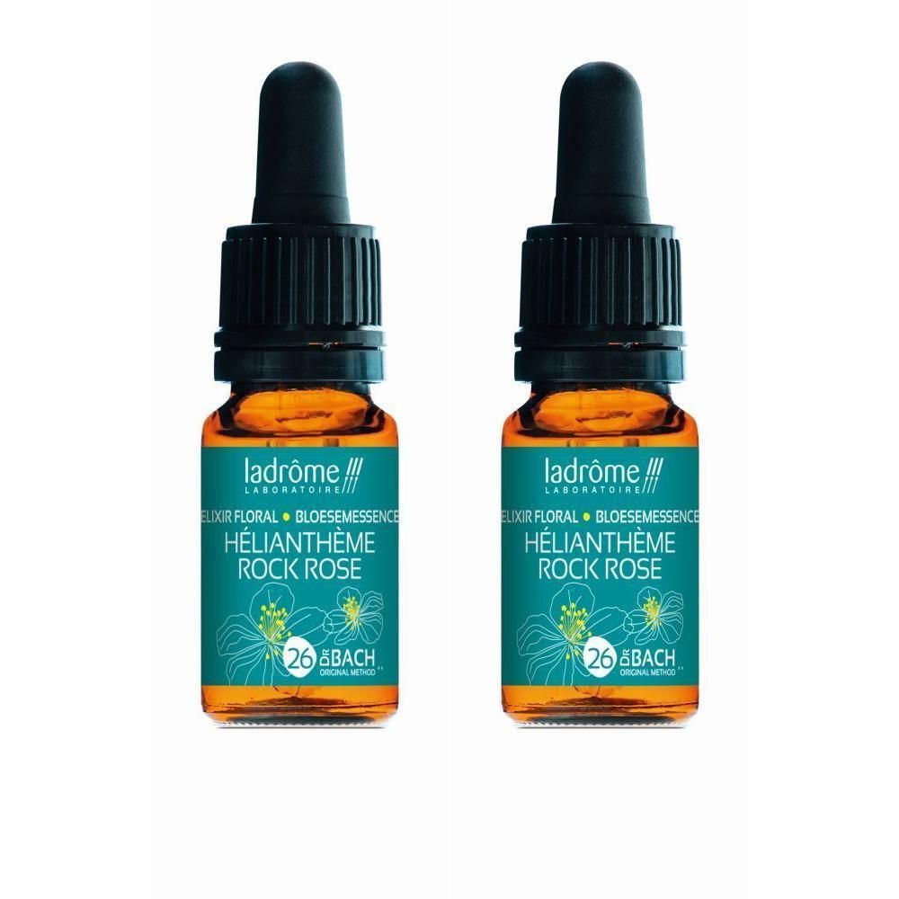 Deux flacons Ladrôme Hélianthème Rock Rose avec bouchon compte-gouttes. Verre brun avec étiquette.