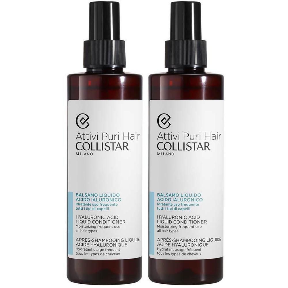 Deux flacons de soin liquide à l'acide hyaluronique Collistar avec vaporisateur.