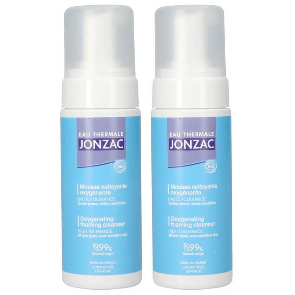Deux flacons de Mousse Nettoyante Oxygénante Jonzac avec pompe.
