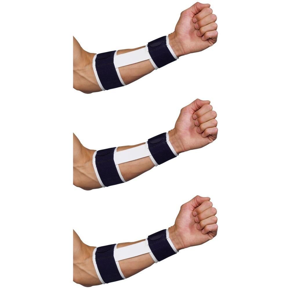 Trois brassards d'avant-bras avec fermeture velcro et partie centrale blanche.