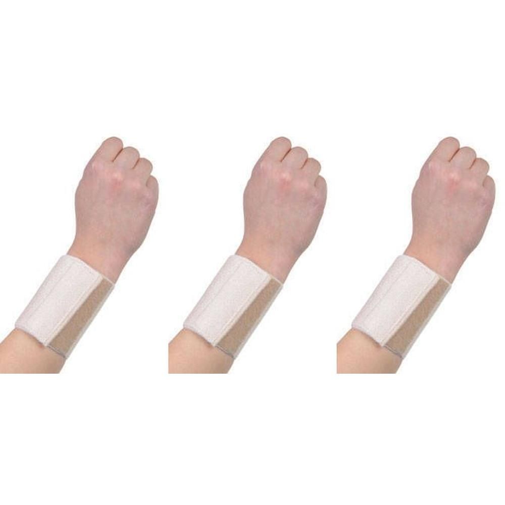 Trois supports de poignet en tissu clair avec fermeture velcro.