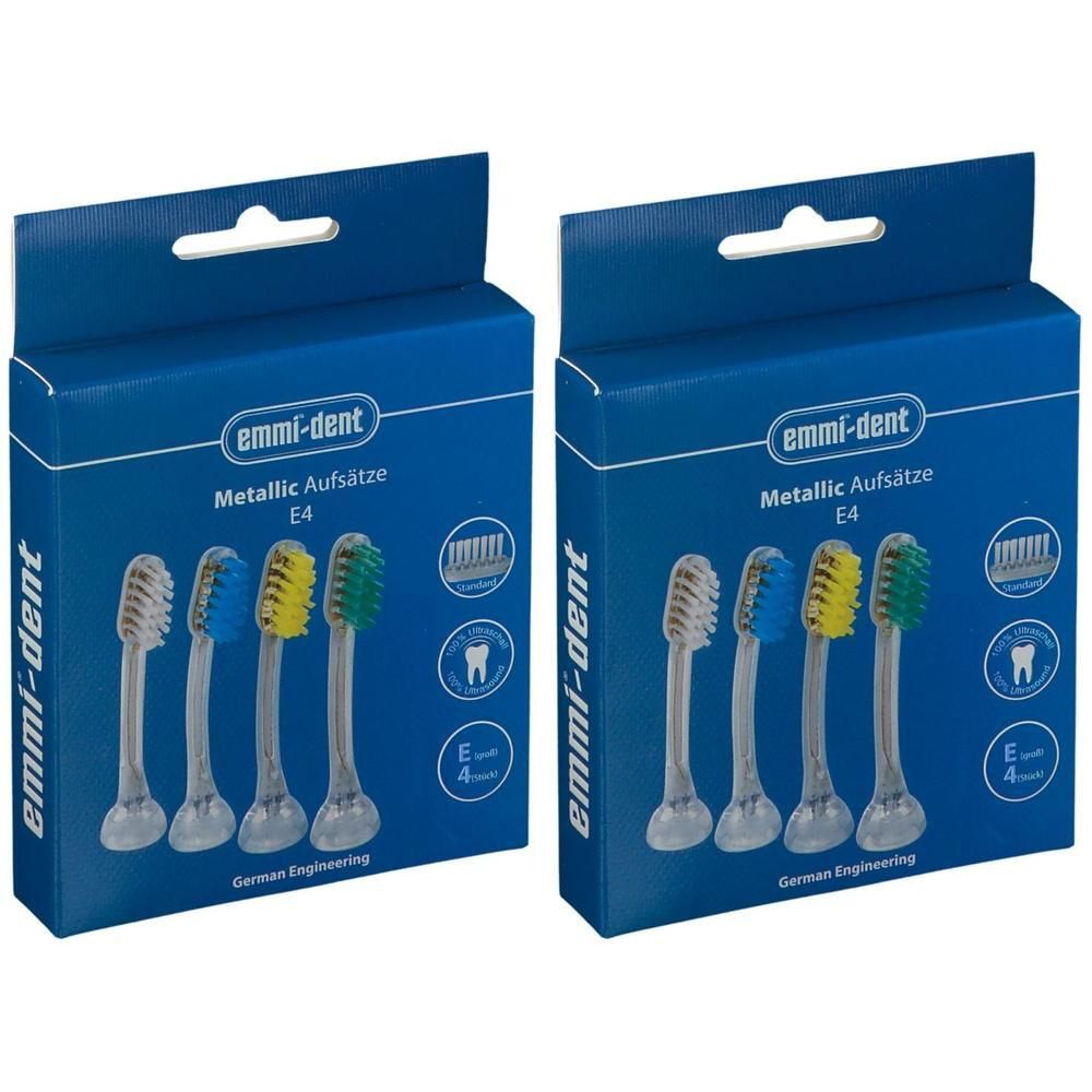 Twee pakken emmi-dent E4 vervangende opzetborstels, Metallic Aufsätze.