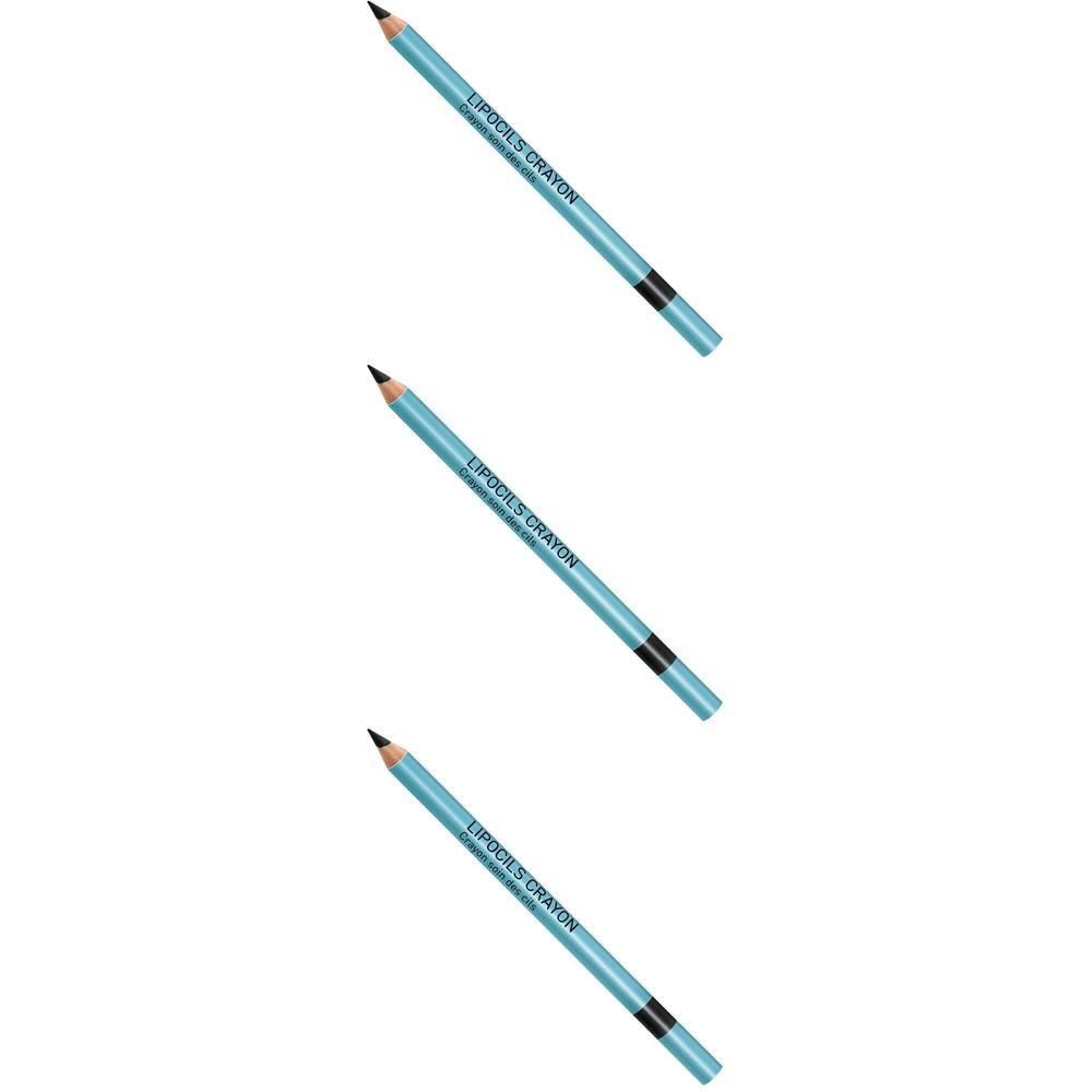 Trois crayons bleu clair avec pointe noire et inscription 'LIPOCILS CRAYON'.