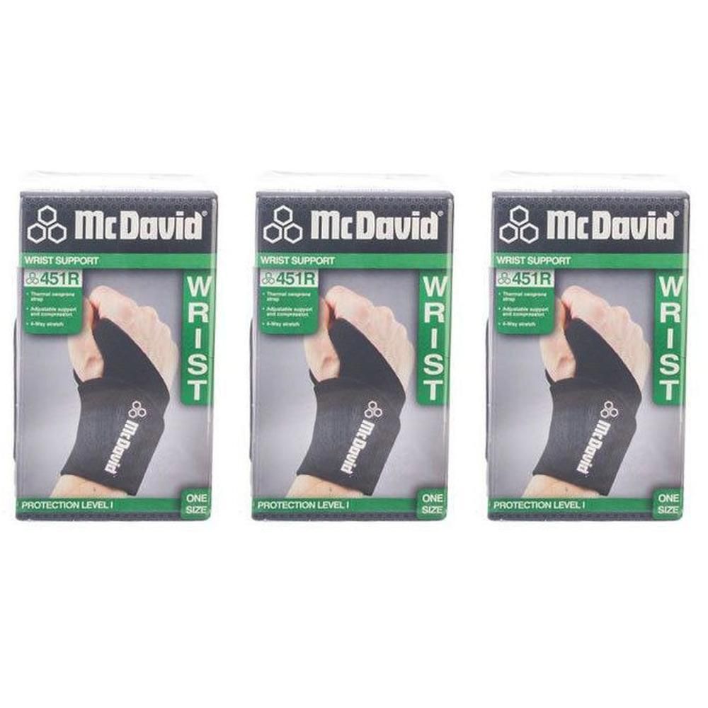 Trois supports de poignet McDavid noirs, taille unique, niveau de protection 1.
