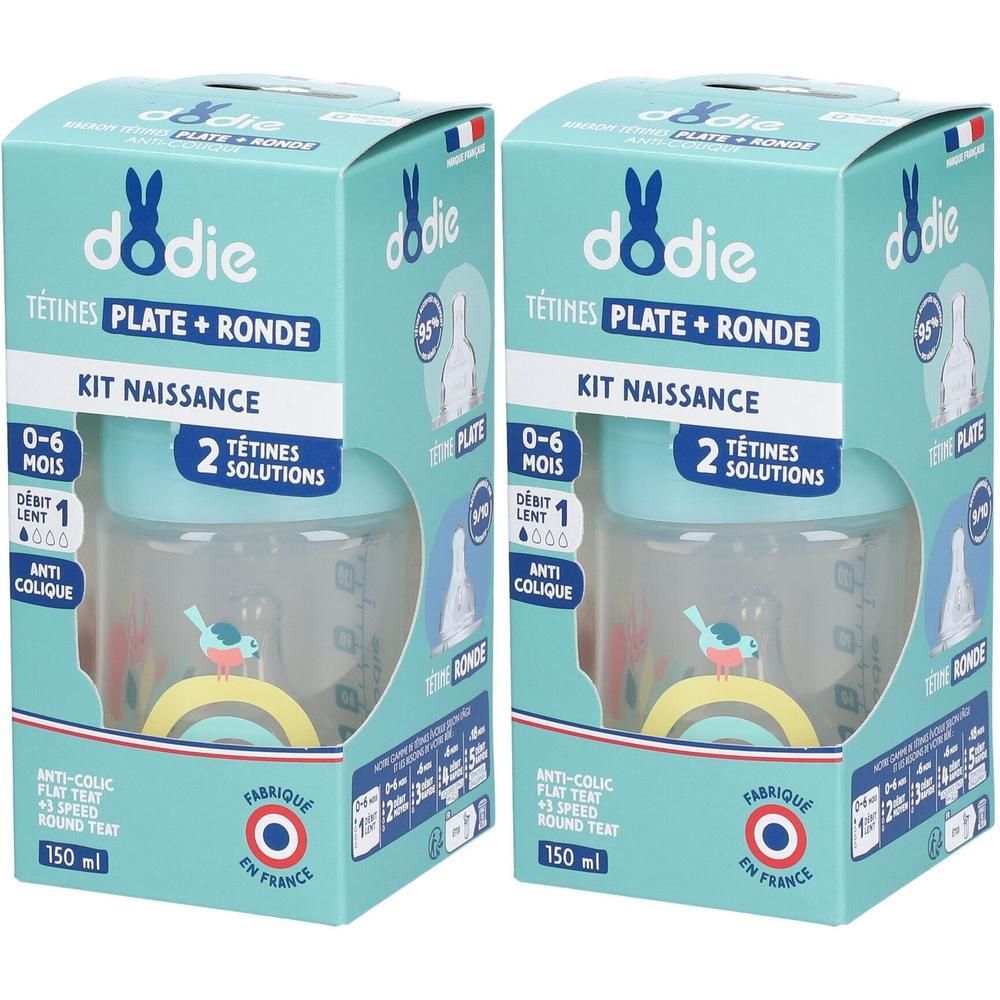 Dodie Kit naissance, 2 biberons, 0-6 mois, anti-colique, 150 ml.
