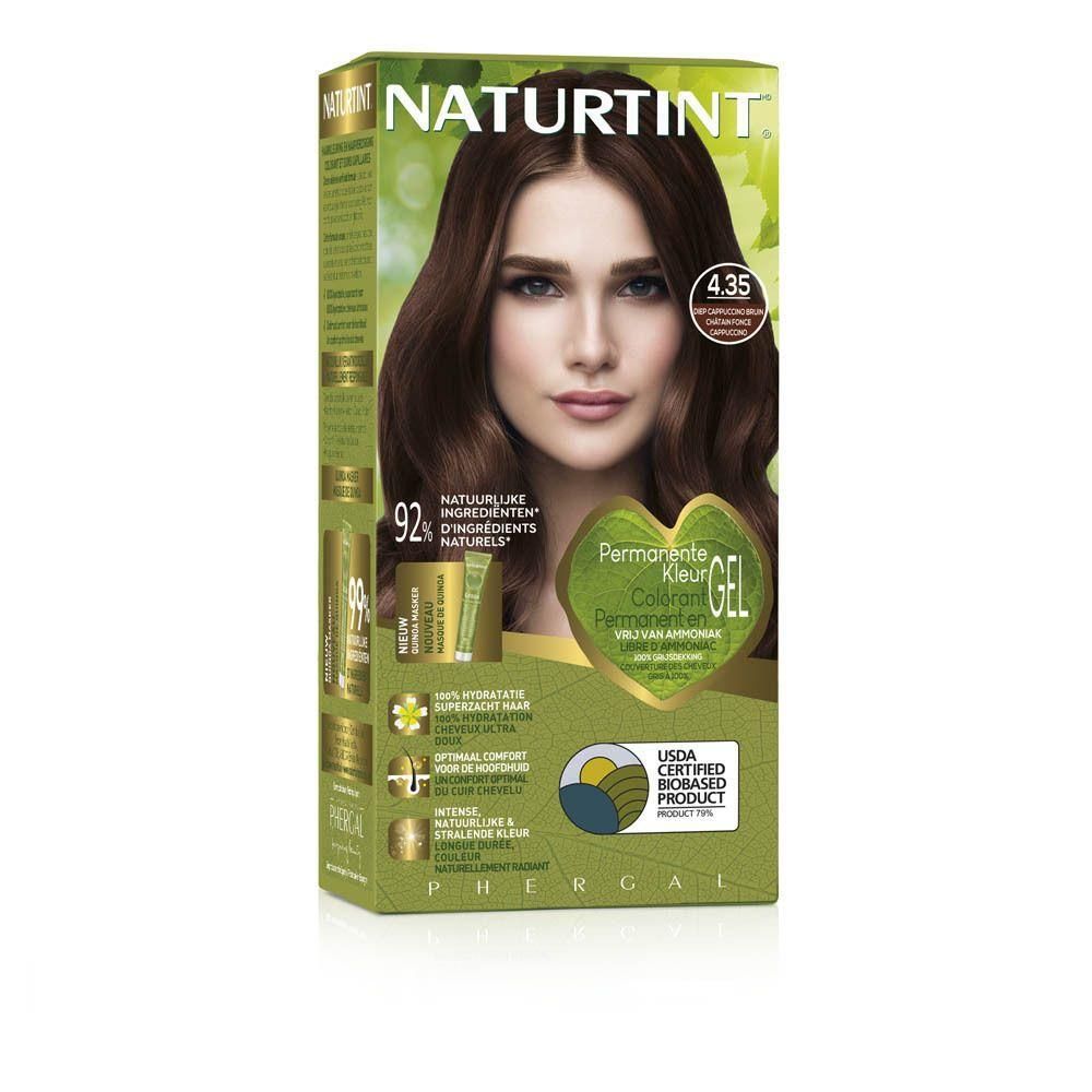 Natuurtint® Colorant Permanent 4.35 Châtain Foncé Cappuccino Carton avec modèle.