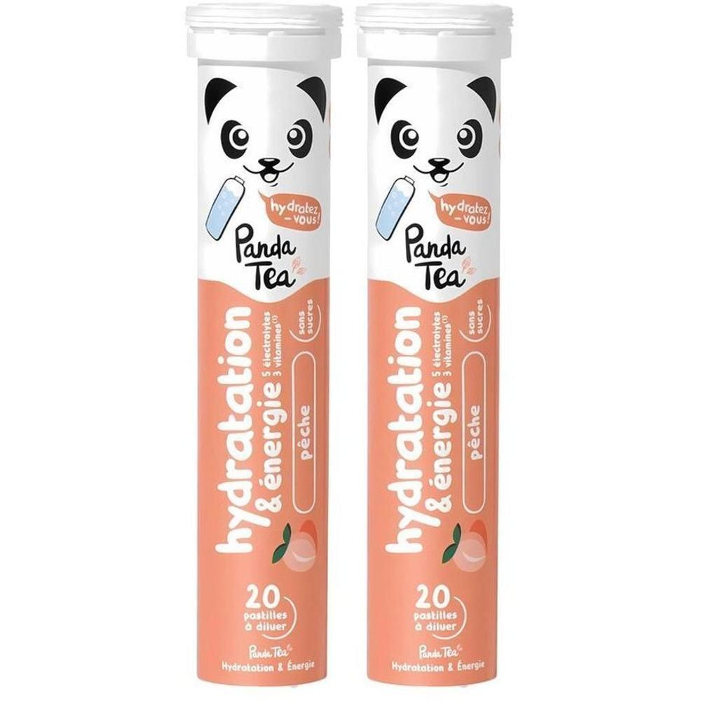 Twee Panda Tea Hydratatie Perzik tubes, elk 20 pastilles.