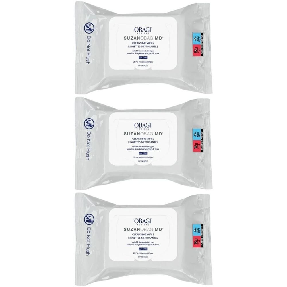 Trois paquets de lingettes nettoyantes Obagi SUZANOBAGIMD™.