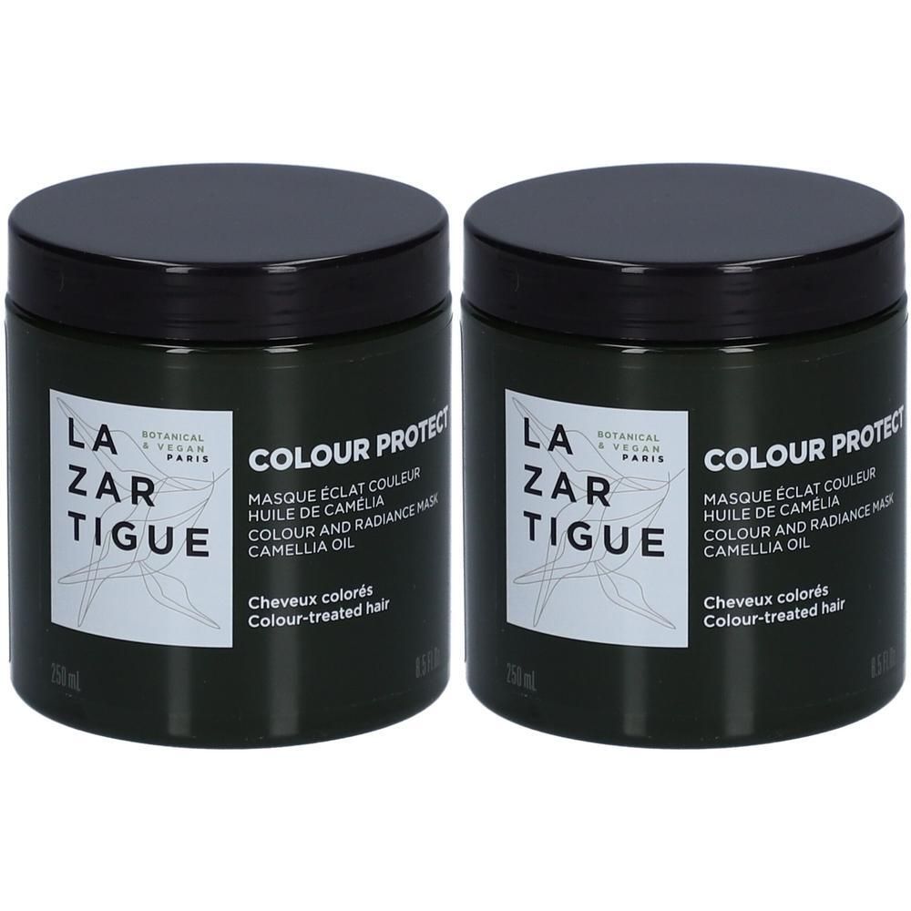 Twee Lazartigue Colour Protect maskers met camelia-olie voor gekleurd haar.