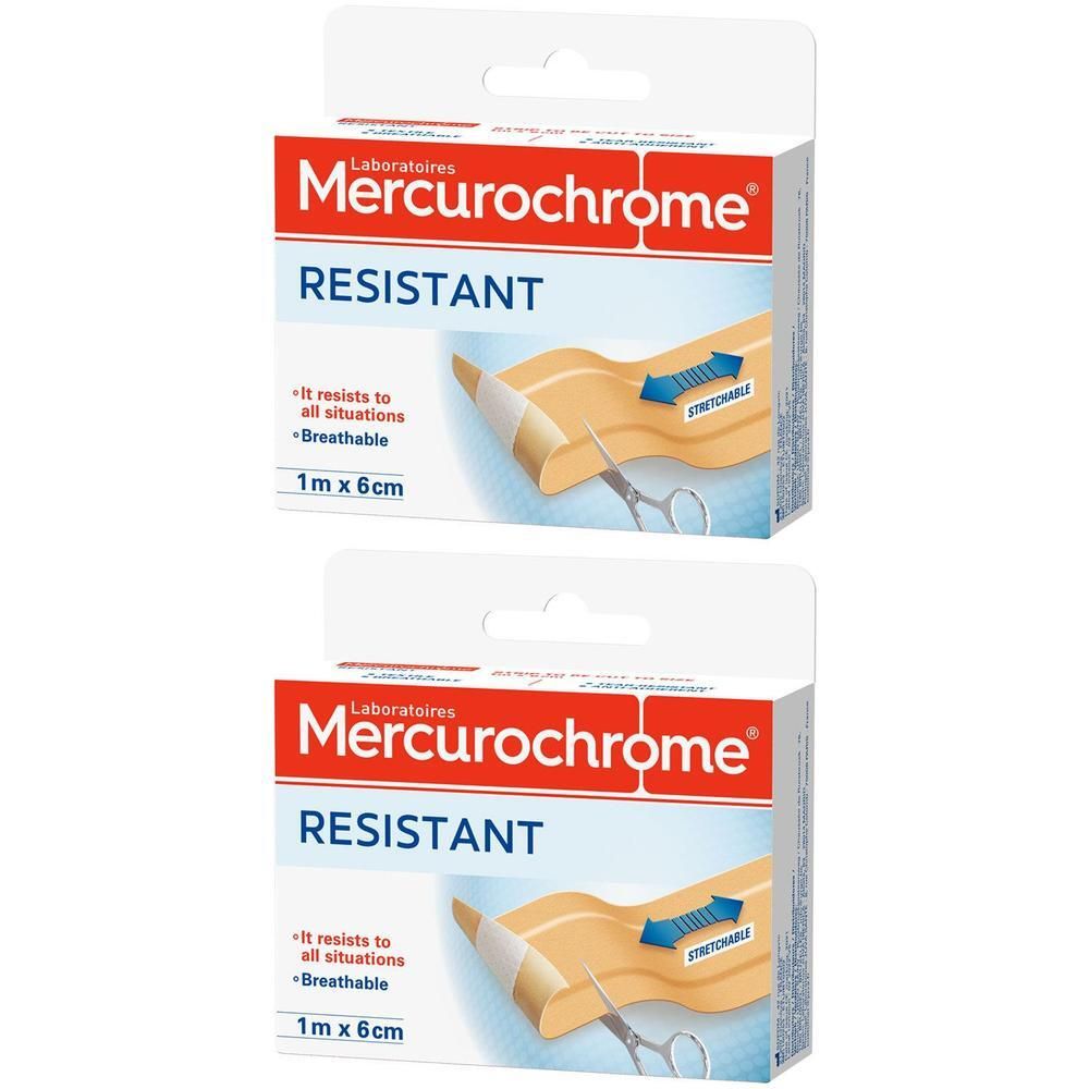Mercurochrome Resistant verband, 1m x 6cm, rekbaar en ademend.