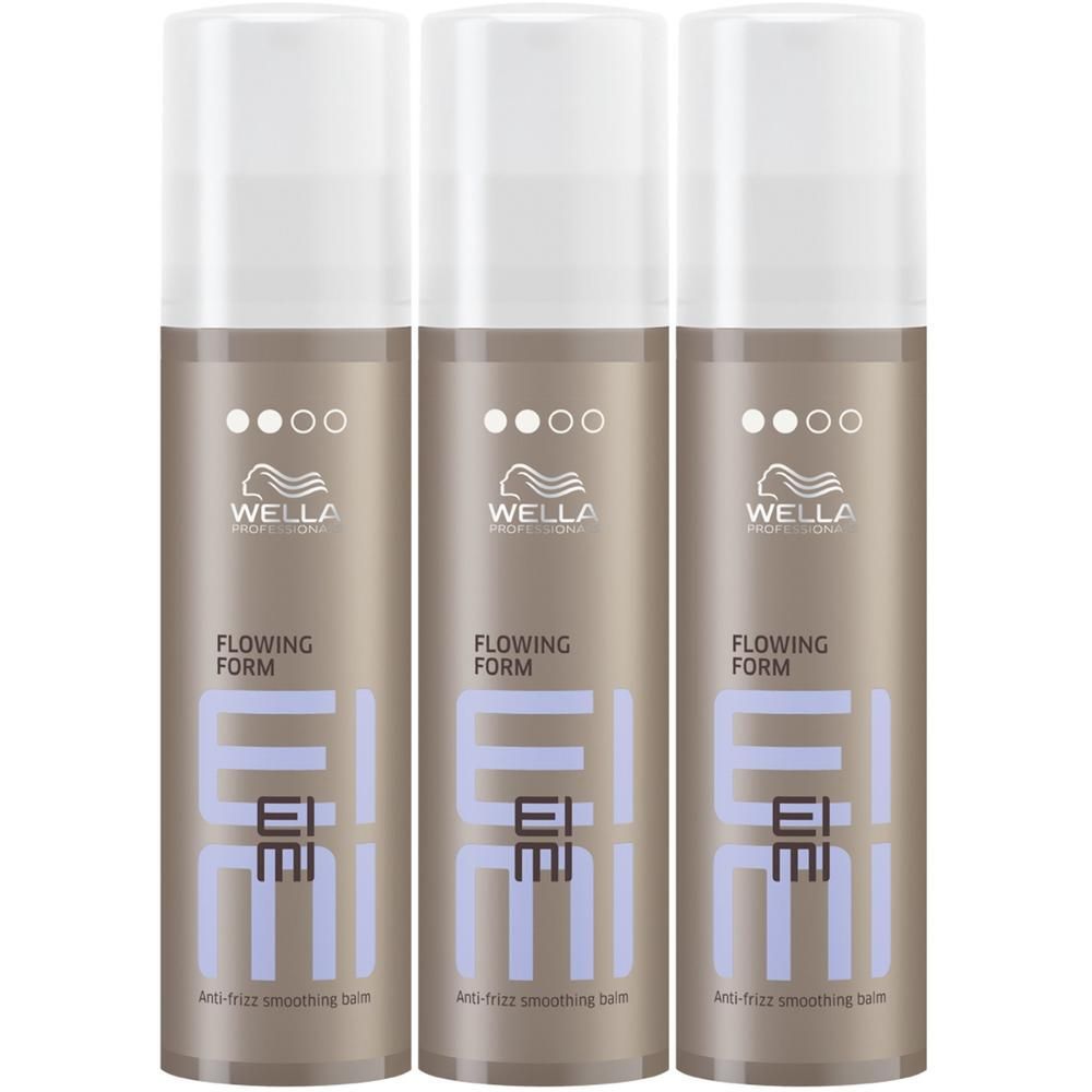 Drie flacons Wella EIMI Flowing Form Anti-Frizz Smoothing Balm.