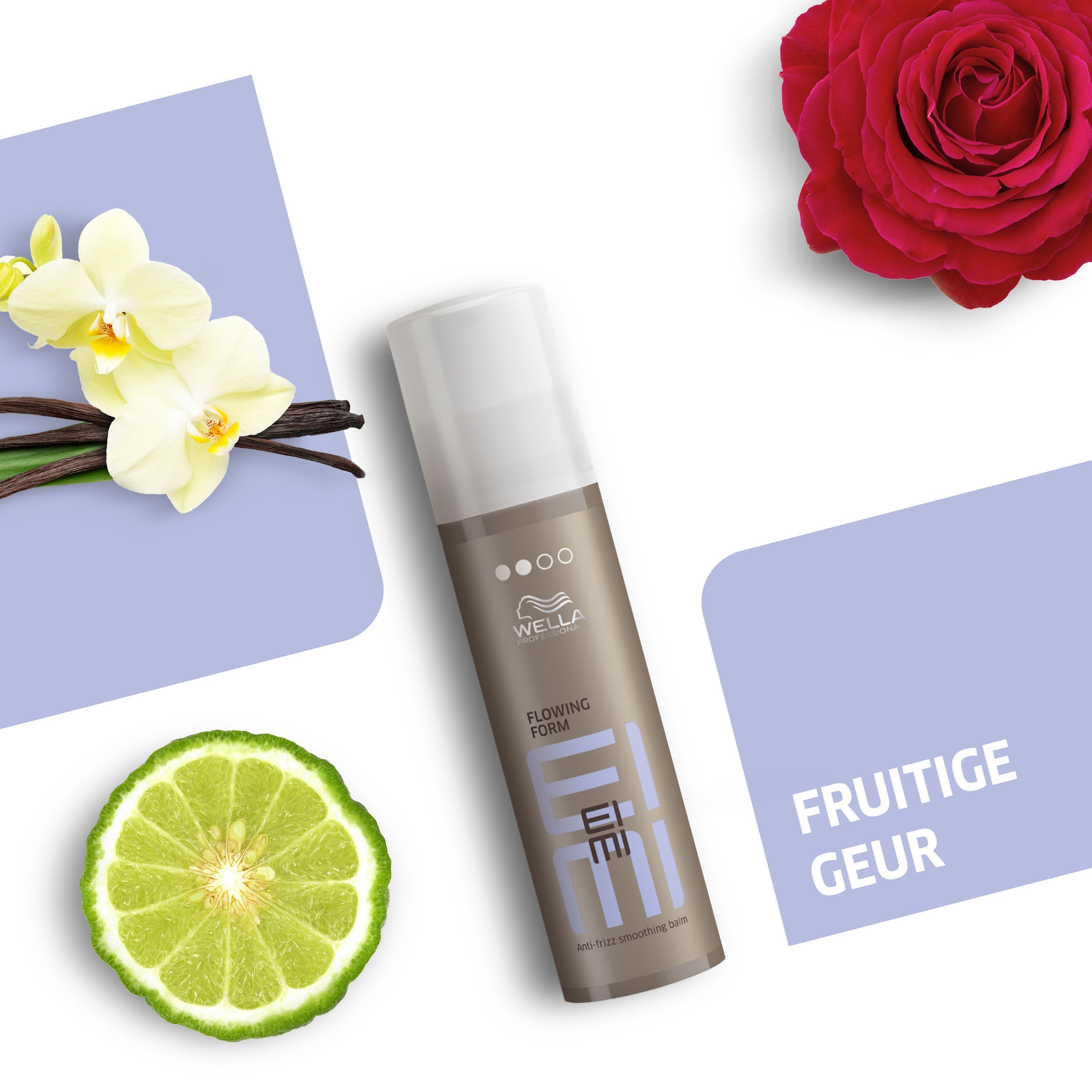 Fles Wella Professionals EIMI Flowing Form met vanille, bergamot en roos.