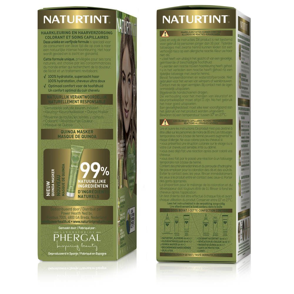 Zijaanzicht van een pak Naturtint® Colorant Permanent 5C Châtain Clair Cuivré met productinformatie.