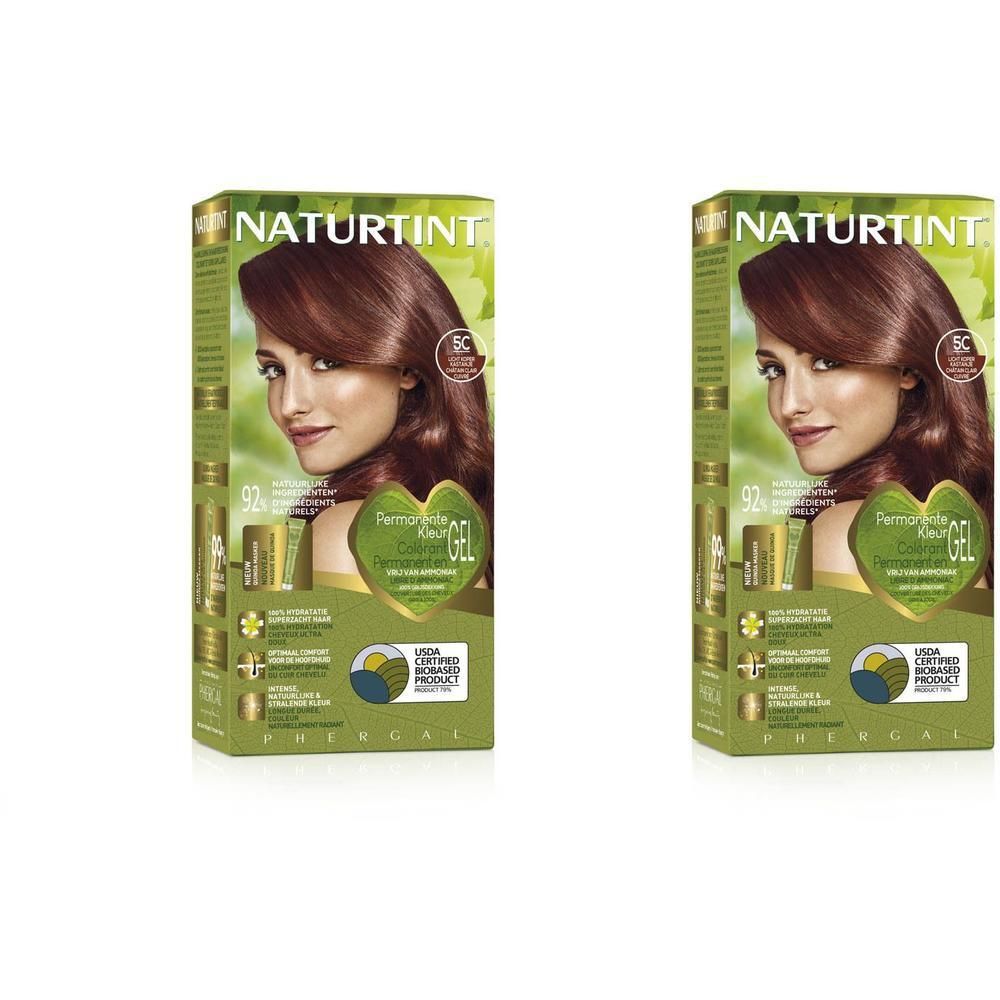 Natuurtint® Colorant Permanent 5C Châtain Clair Cuivré haarkleuring, twee verpakkingen.