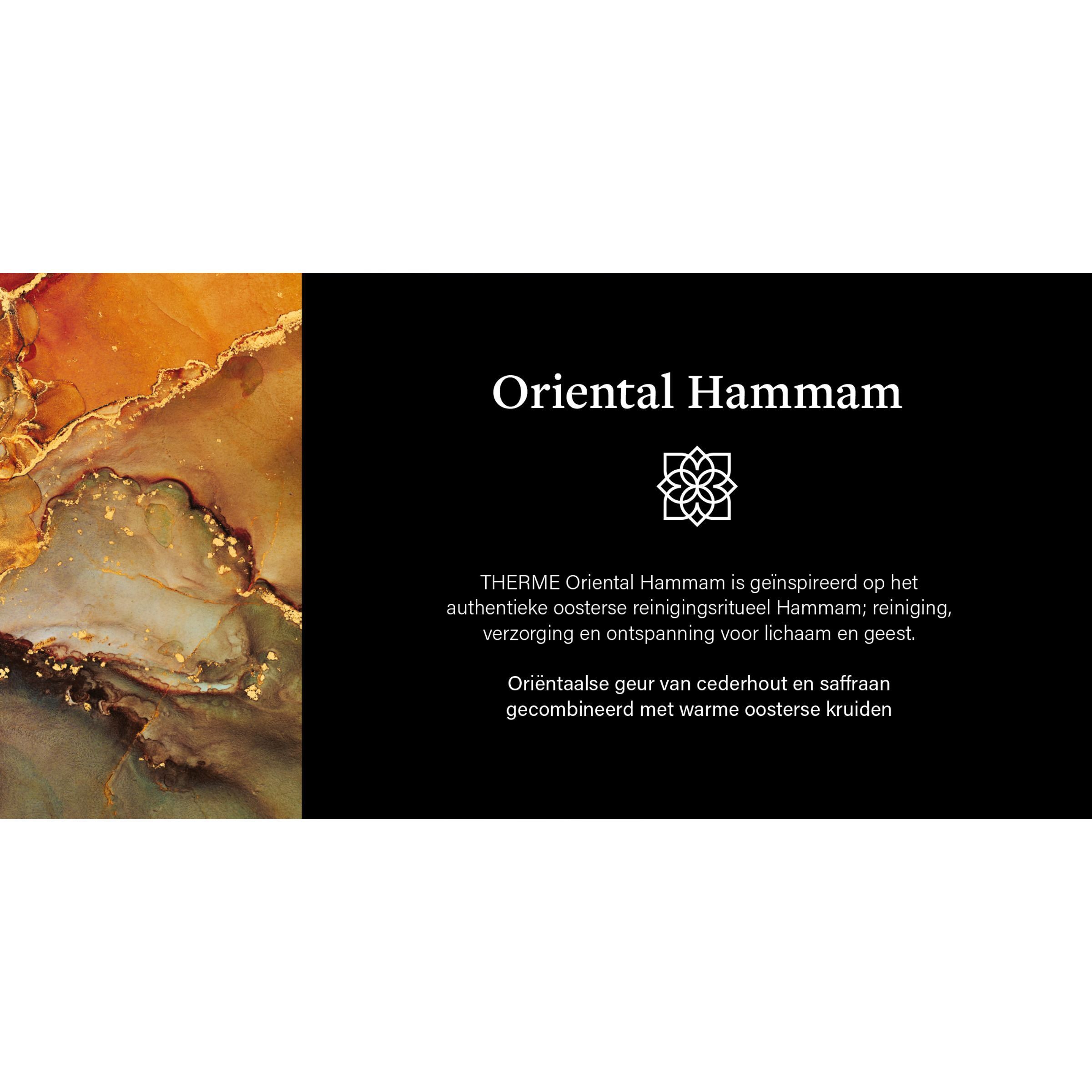 Description du produit Therme Oriental Hammam avec motif oriental et texte.