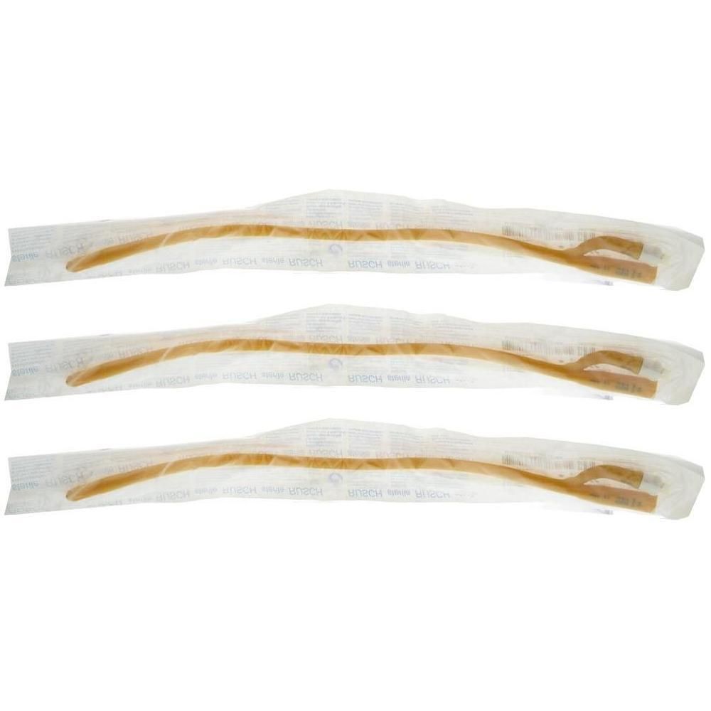Trois sondes à ballonnet emballées individuellement, couleur jaune, avec deux ouvertures.