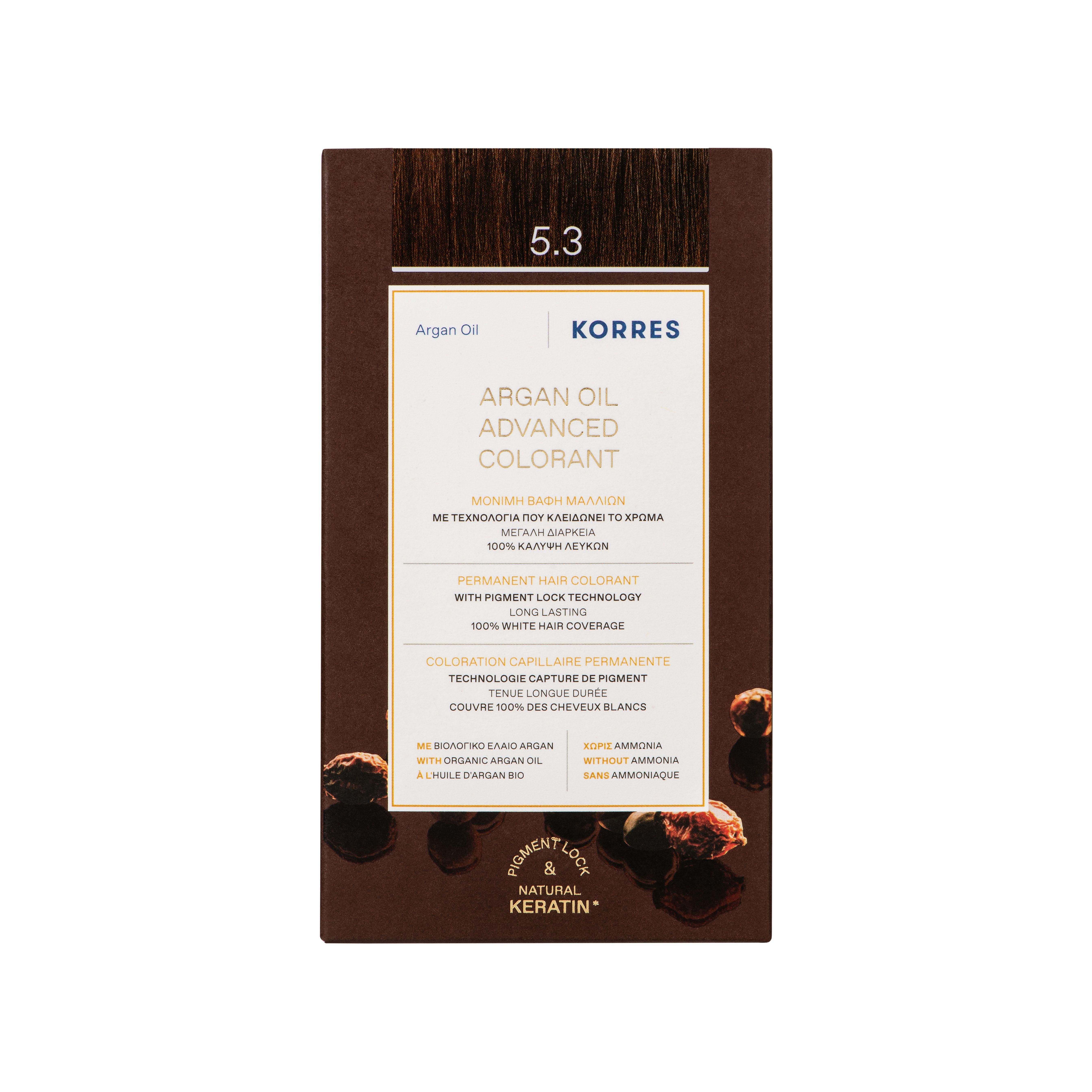 Korres Arganolie Haarverf 5.3 Goudblond Lichtbruin.