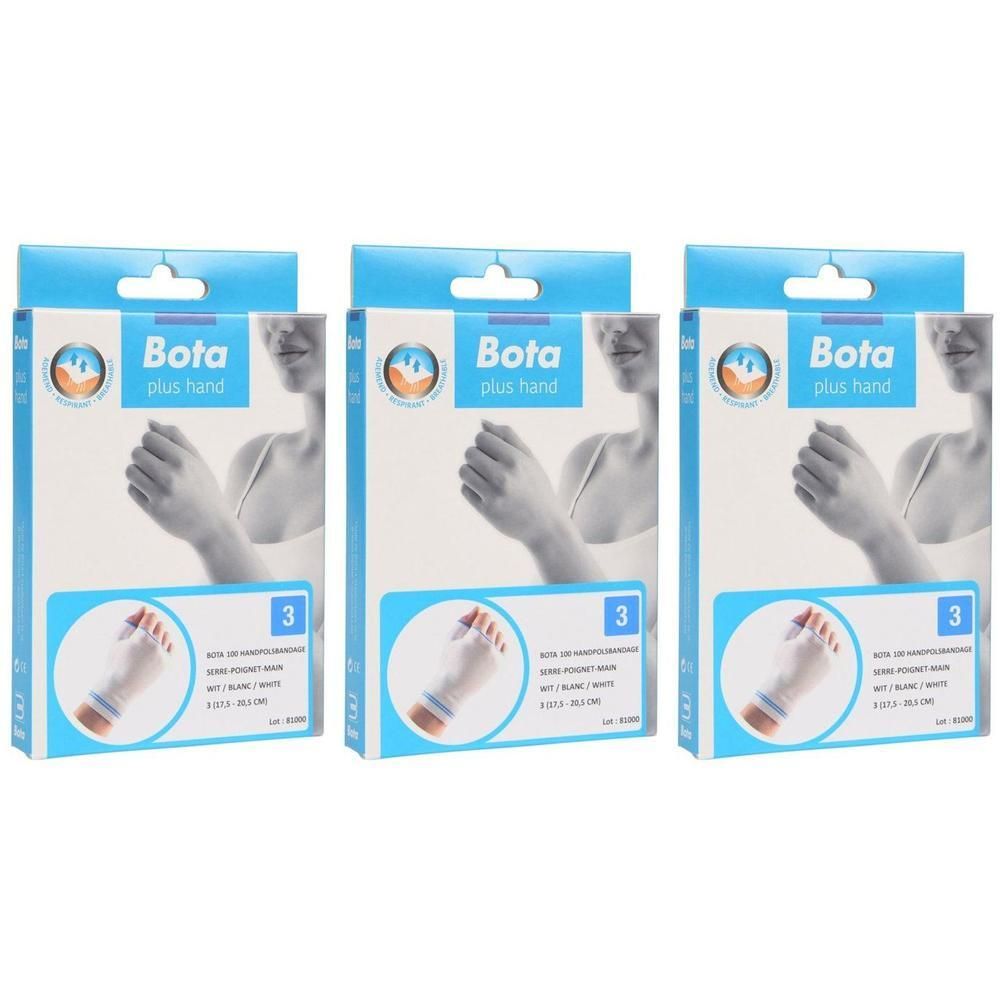 Trois boîtes de Bota Serre-Poignet-Main + Pouce, blanc, taille 3.