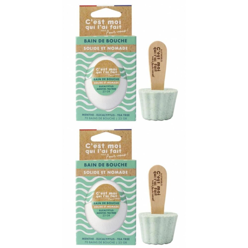 Deux boîtes de bain de bouche solide avec spatule en bois. Menthe, Eucalyptus, Arbre à thé.