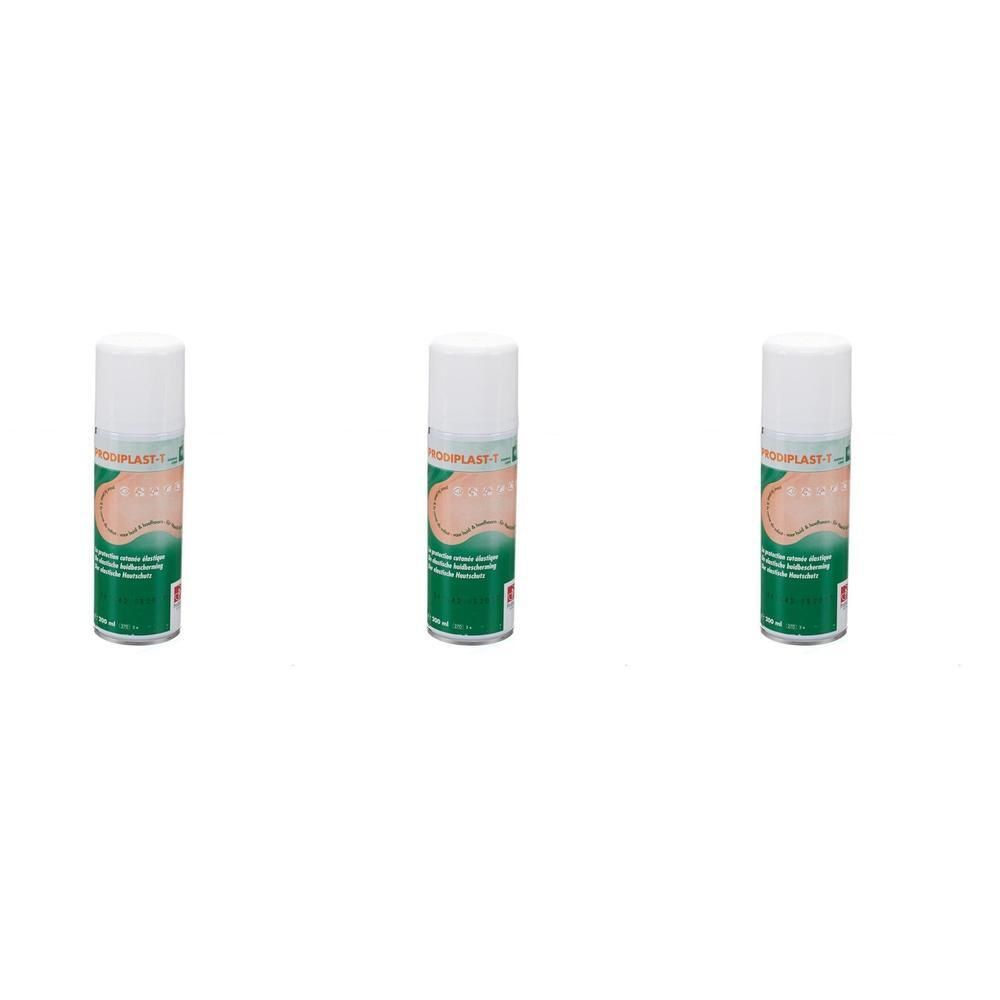 Trois aérosols à bouchon blanc et bande verte. Étiquetage sur la bande.