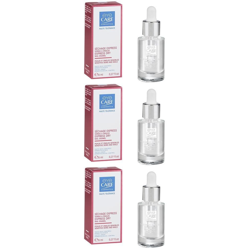 Trois flacons avec pipettes et boîtes pour Eye Care Séchage Express Vernis A Ongles.