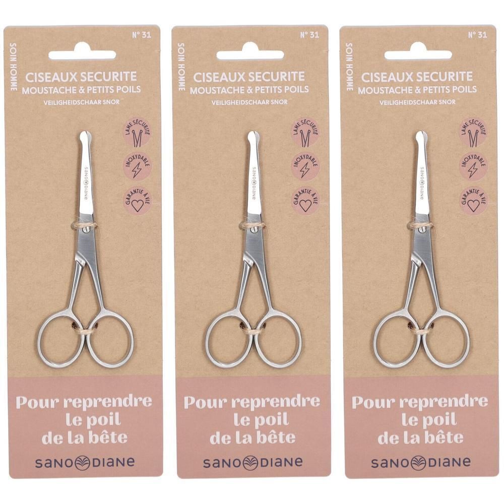 Ciseaux de sécurité Sanodiane pour moustache et poils fins, bout arrondi, métal.