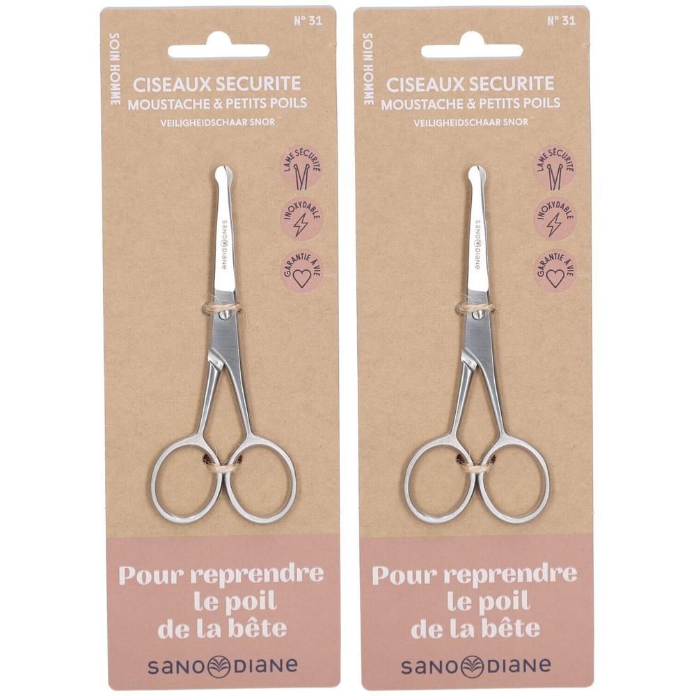Deux petits ciseaux à bouts arrondis, emballés.