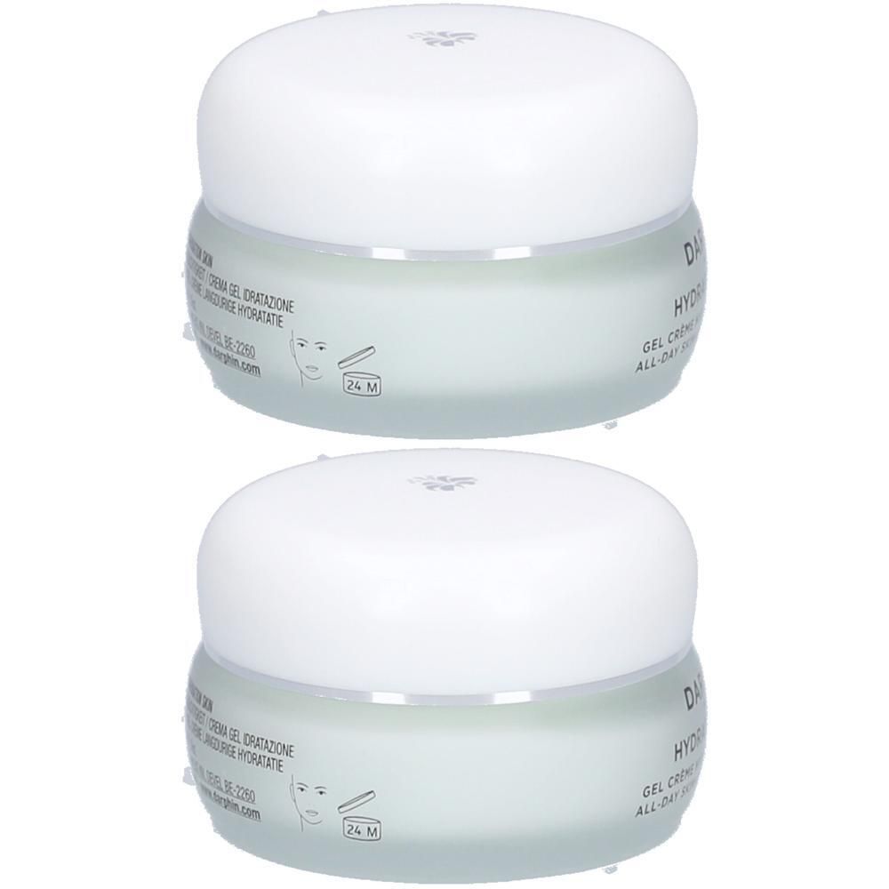 Twee Darphin Hydraskin Light Gel-Crème potjes met witte deksels.