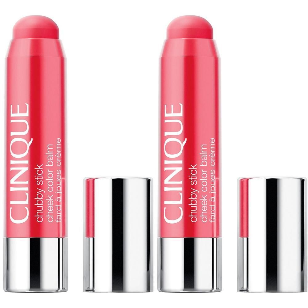 Twee CLINIQUE Chubby Sticks in roze met zilveren doppen.