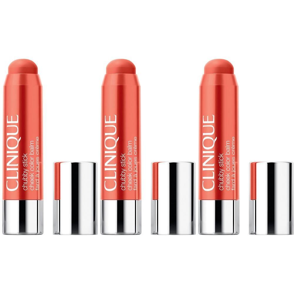 Trois Chubby Stick Blush de Clinique en orange-rosé.