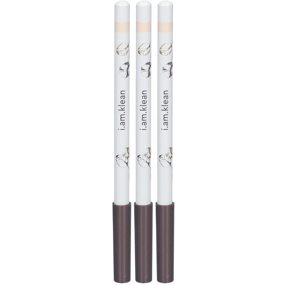 Drie i.am.klean Eye Pencil Cream potloden in lichtbeige met bruine doppen.
