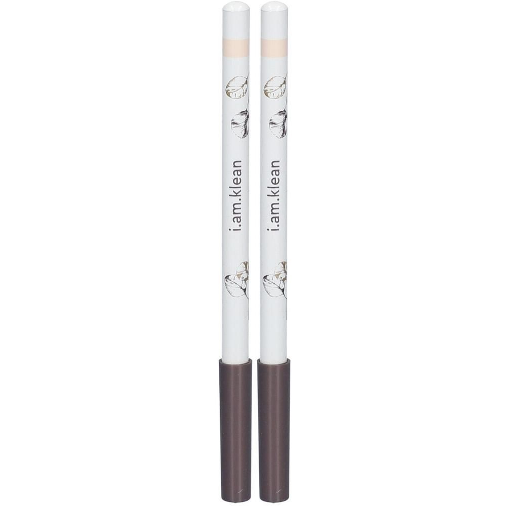 Deux crayons yeux clairs avec embouts marron et logo i.am.klean.