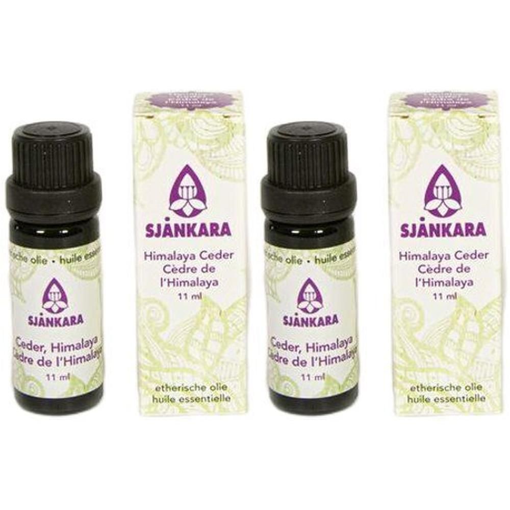 Twee flessen Himalaya Ceder etherische olie, elk 11 ml, met doosjes.