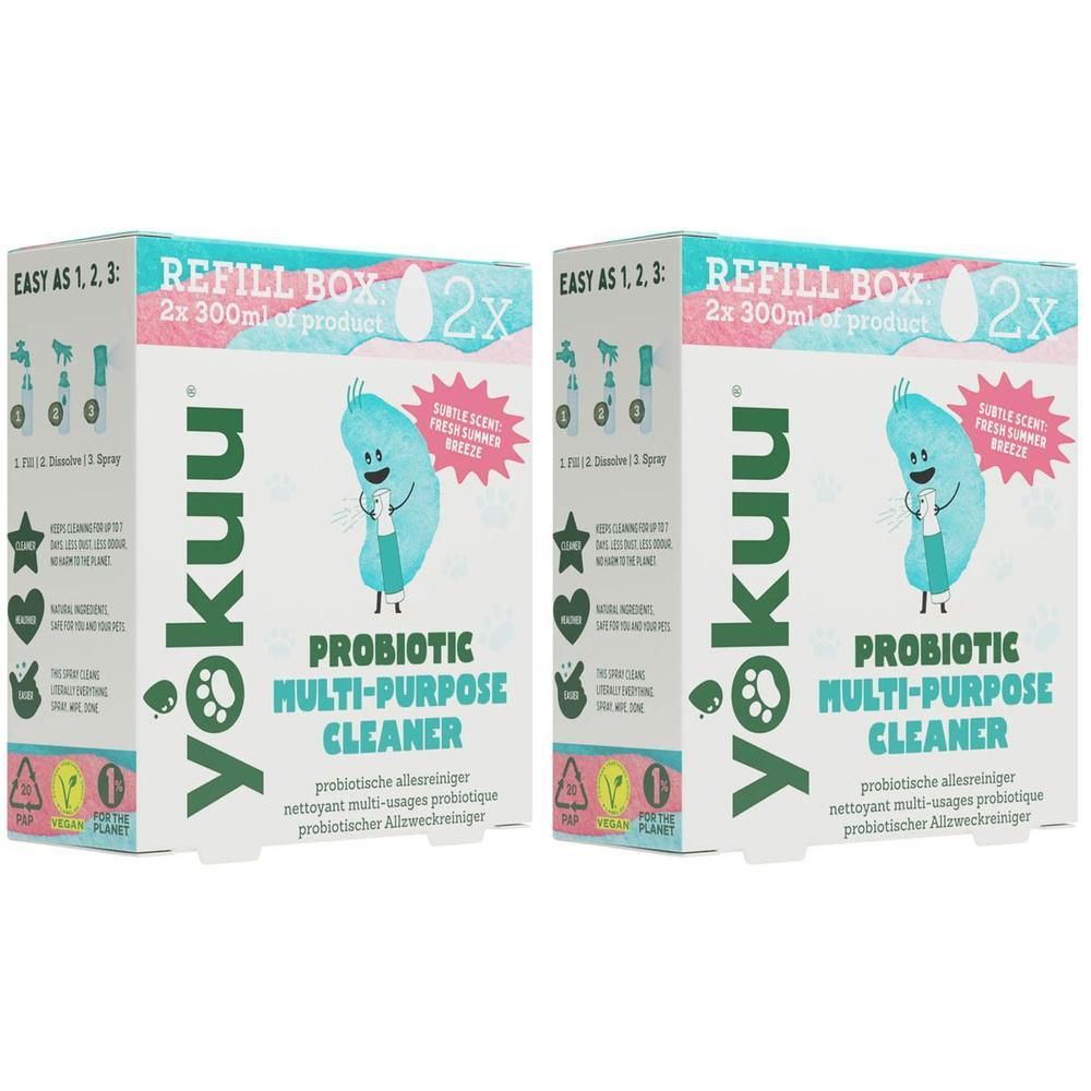 Twee Yokuu navuldozen voor probiotische allesreiniger, elk 300ml.