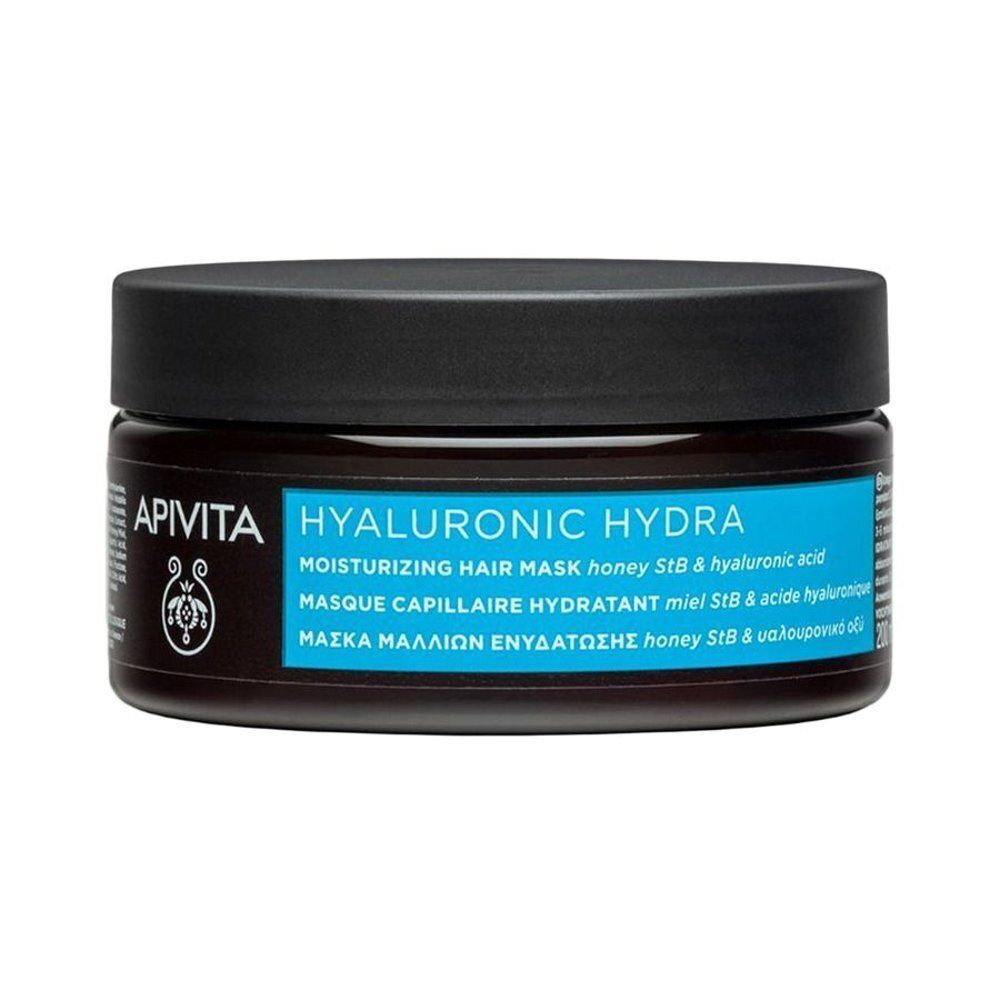 Apivita Hyaluronic Hydra Masque Capillaire Hydratant. Pot brun avec couvercle noir. 200 ml.