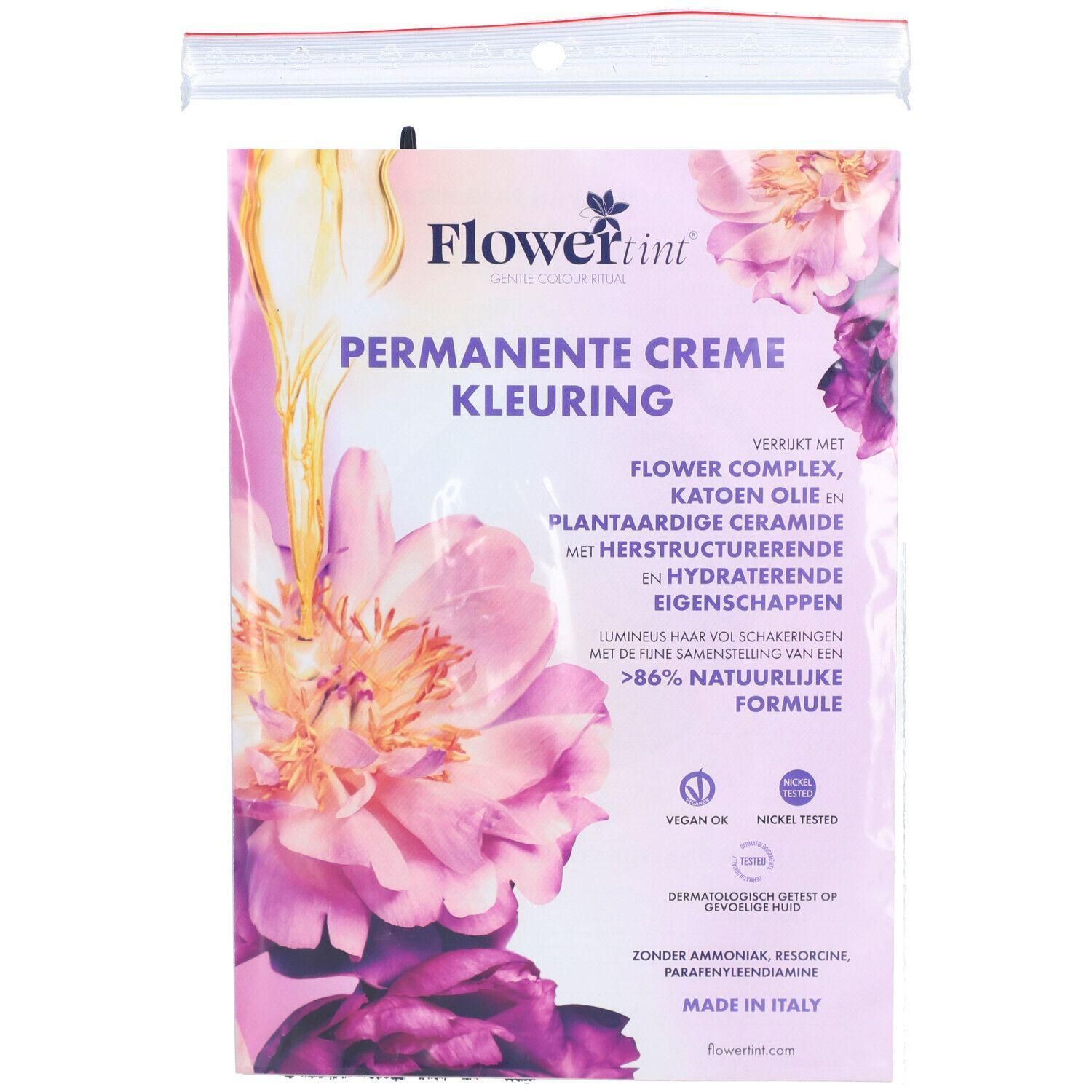 FlowerTint Permanente Creme Kleuring met bloemencomplex en plantaardige ceramiden. Dermatologisch getest.