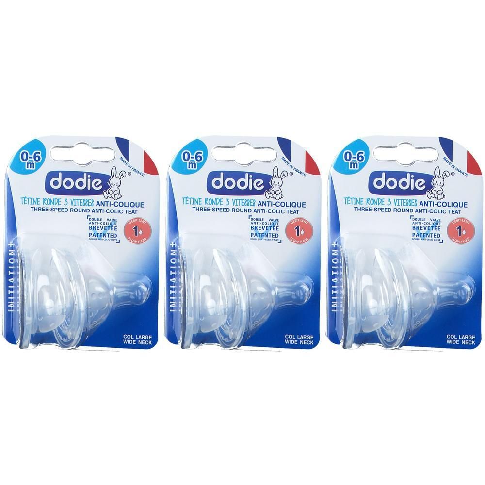 Drie Dodie spenen, 0-6 maanden, 3 snelheden, rond, anti-koliek.