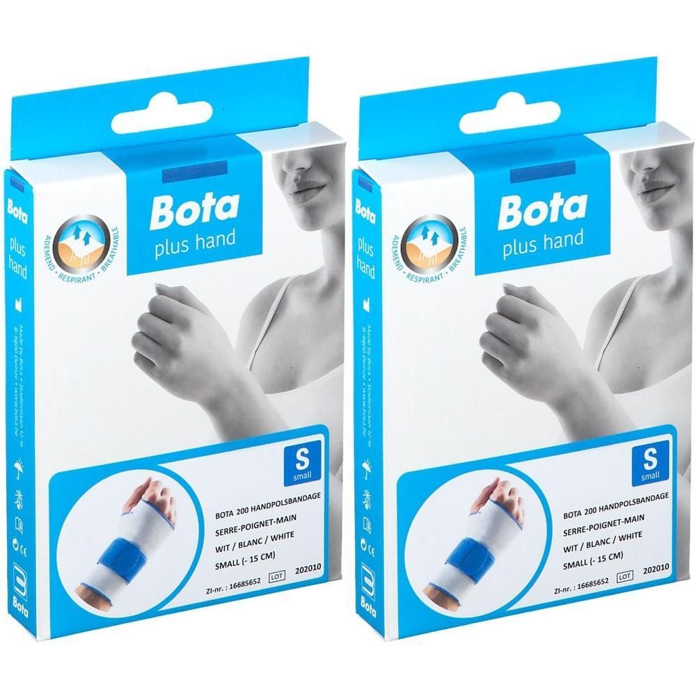 Twee verpakkingen Bota Plus Hand polsbandage, wit/blauw, maat S.