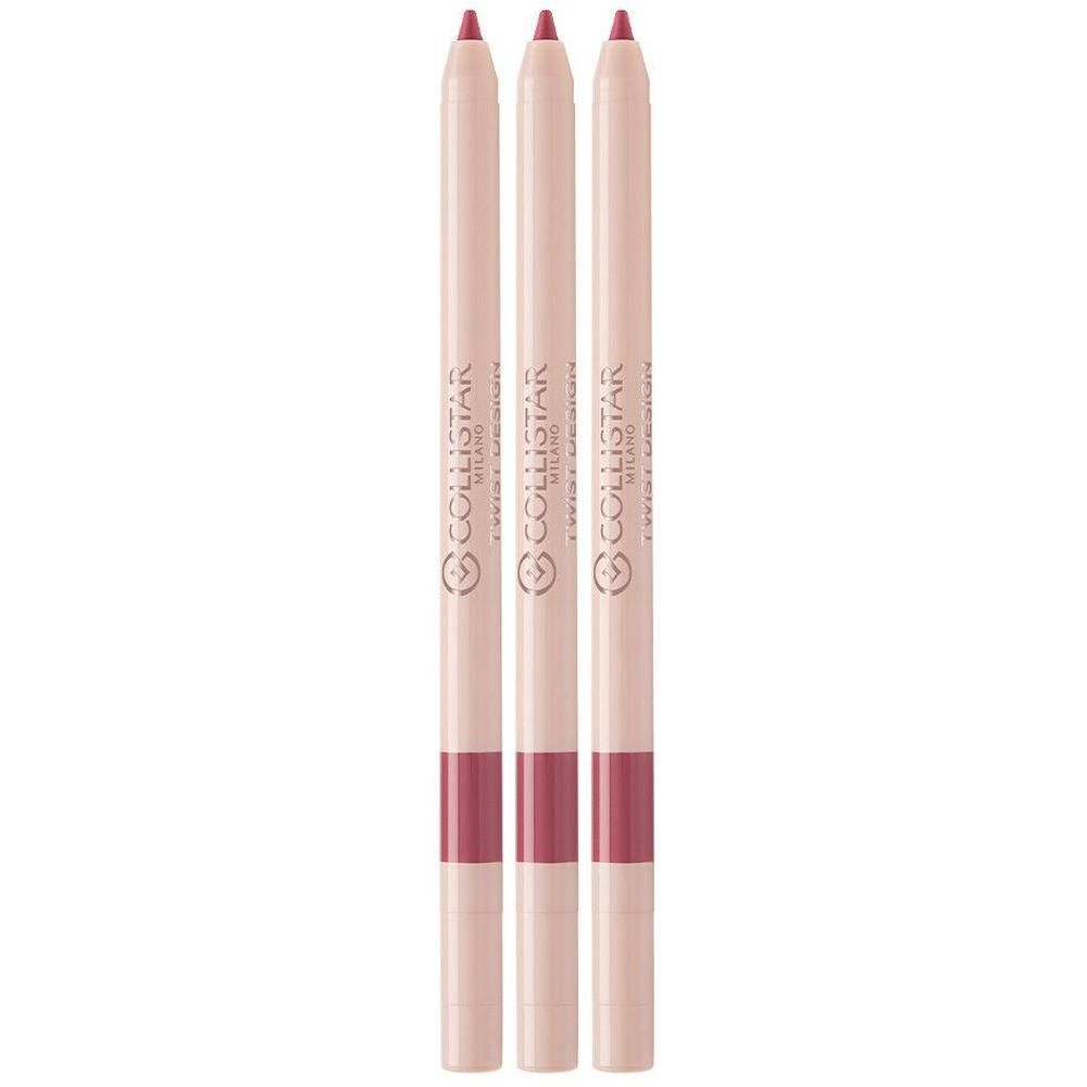 Trois crayons à lèvres roses avec inscription dorée et une bande rose foncé en bas.