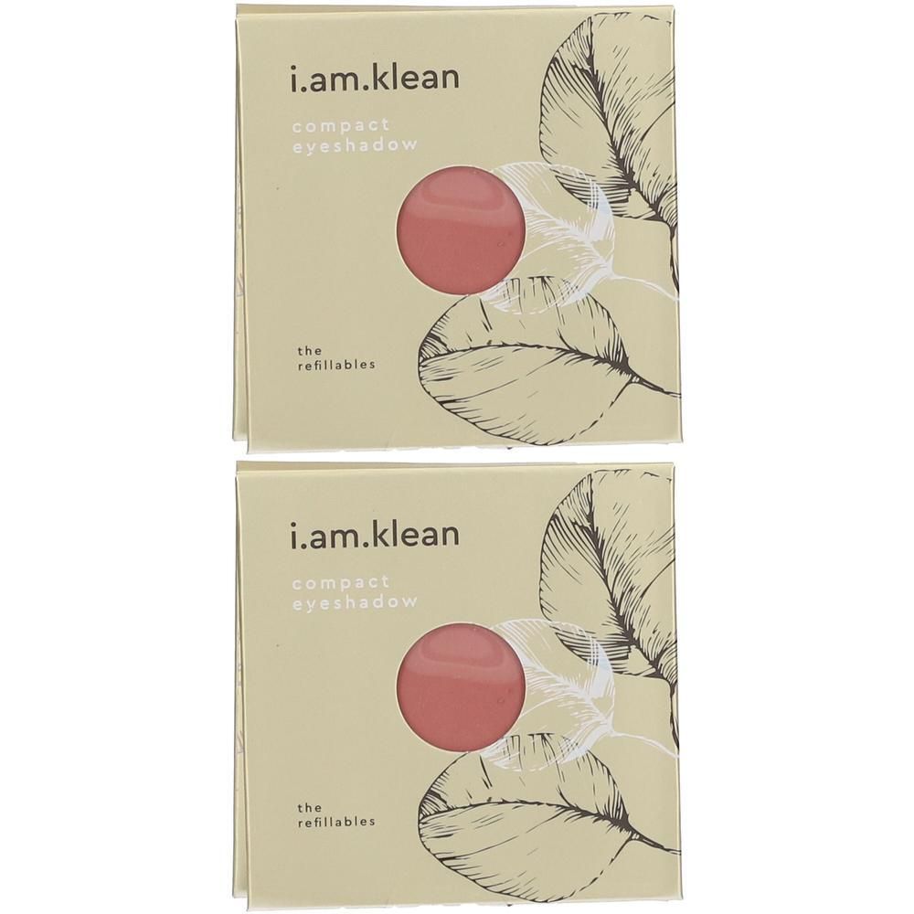 Deux fards à paupières compacts i.am.klean, teinte Lotus rose, dans leurs emballages en carton.