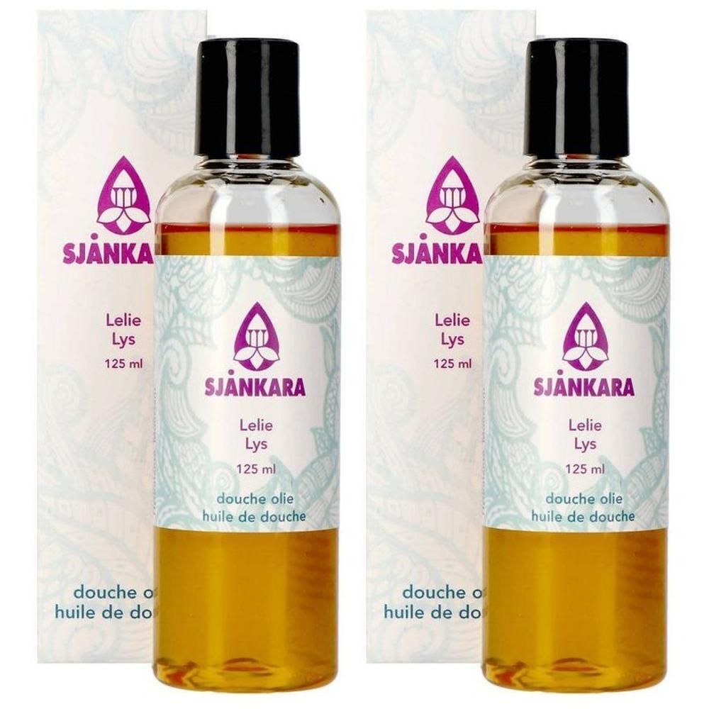 Deux flacons d'huile de douche Sjankara Lys, 125 ml.