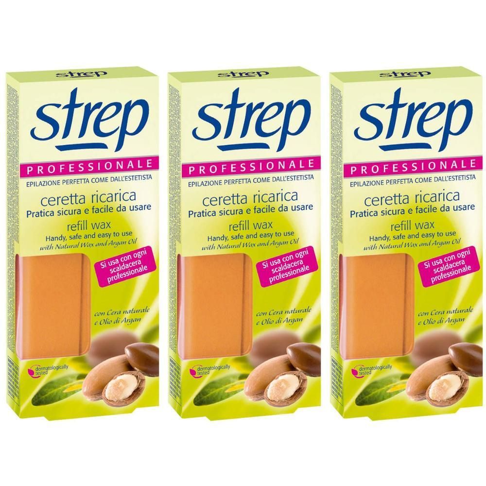 Drie pakken Strep navulwax met arganolie. Professionele ontharing.