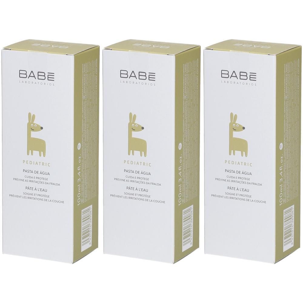 Drie pakken BABÉ Pediatric luiercrème met dierenillustratie.