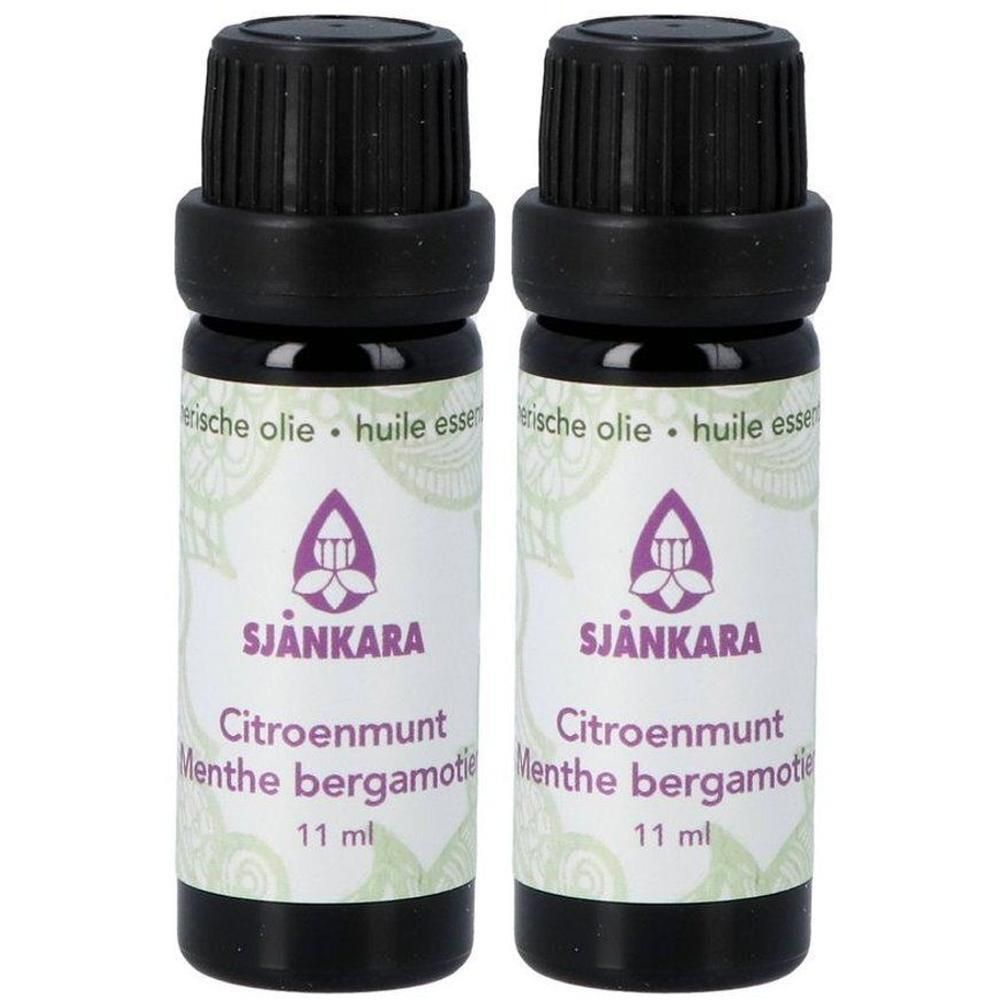 Deux flacons d'huile essentielle Citron Menthe Bergamotier Sjankara, 11 ml chacun.