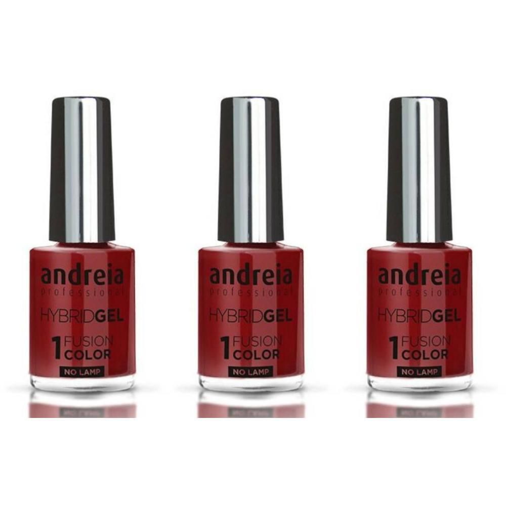 Trois flacons de vernis Andreia Hybridgel couleur Rouge Rubis.