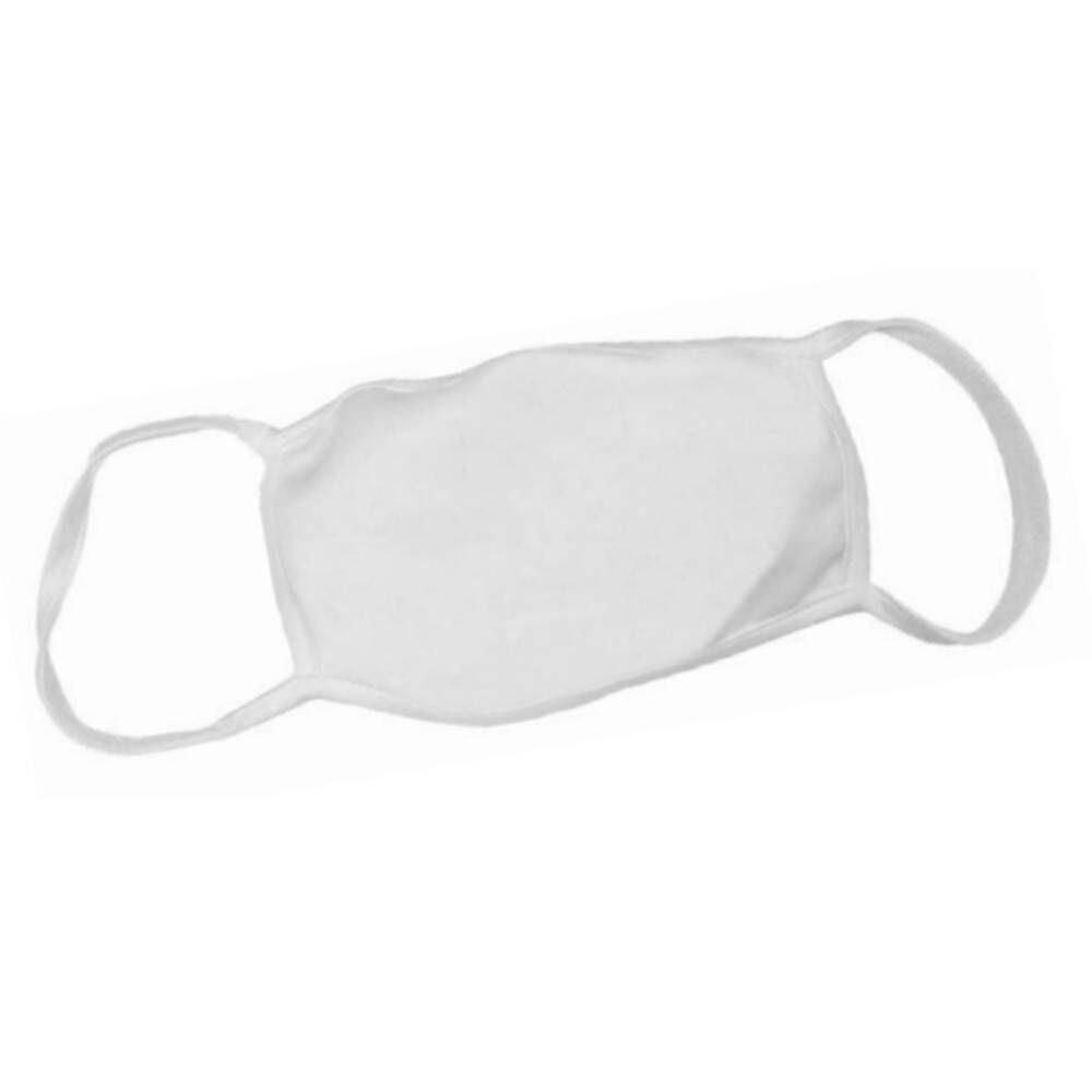 Masque en tissu blanc avec deux boucles d'oreille.