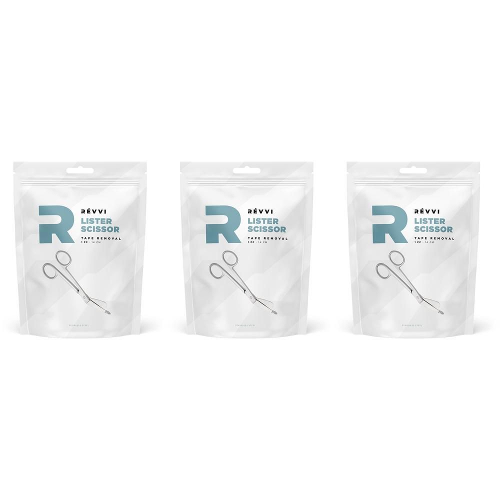 Trois sachets de ciseaux Lister pour enlever le pansement.