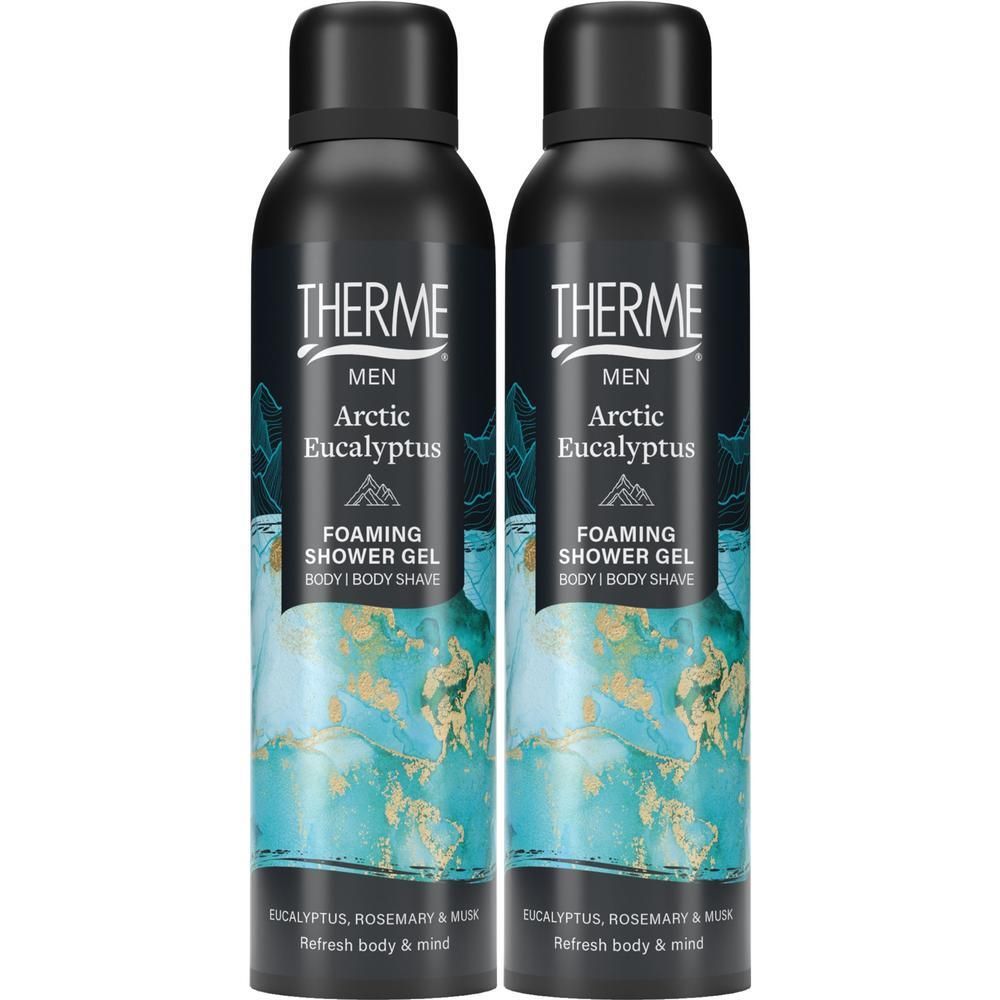 Twee bussen Therme Men Arctic Eucalyptus Foaming Shower Gel.