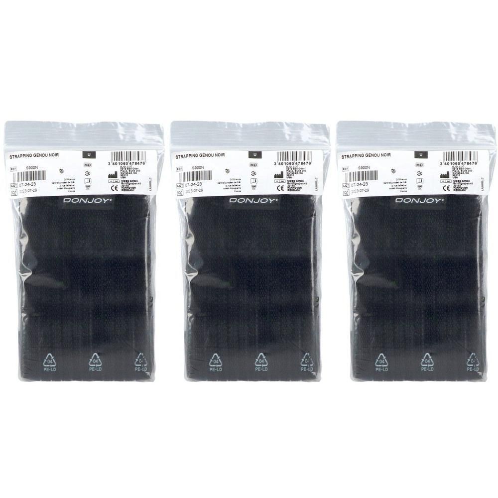 Trois paquets de genouillères noires DonJoy.