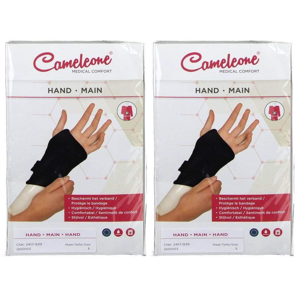 Deux supports de poignet noirs Cameleone, taille L, dans leur emballage.